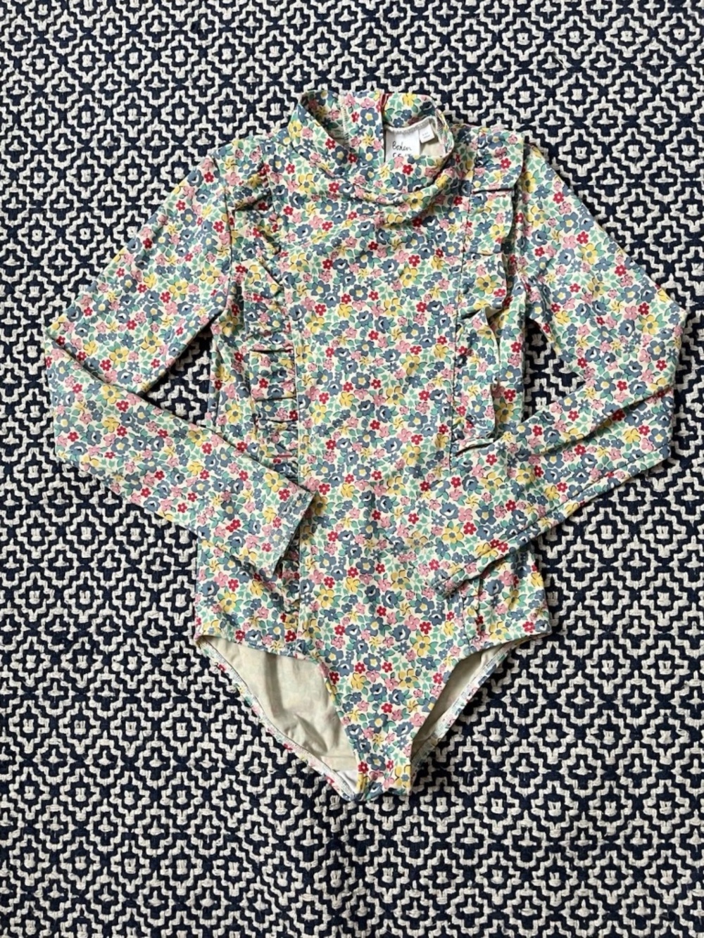 Mini Boden Girls Floral Long Sleeve Rashguard one piece Swimsuit